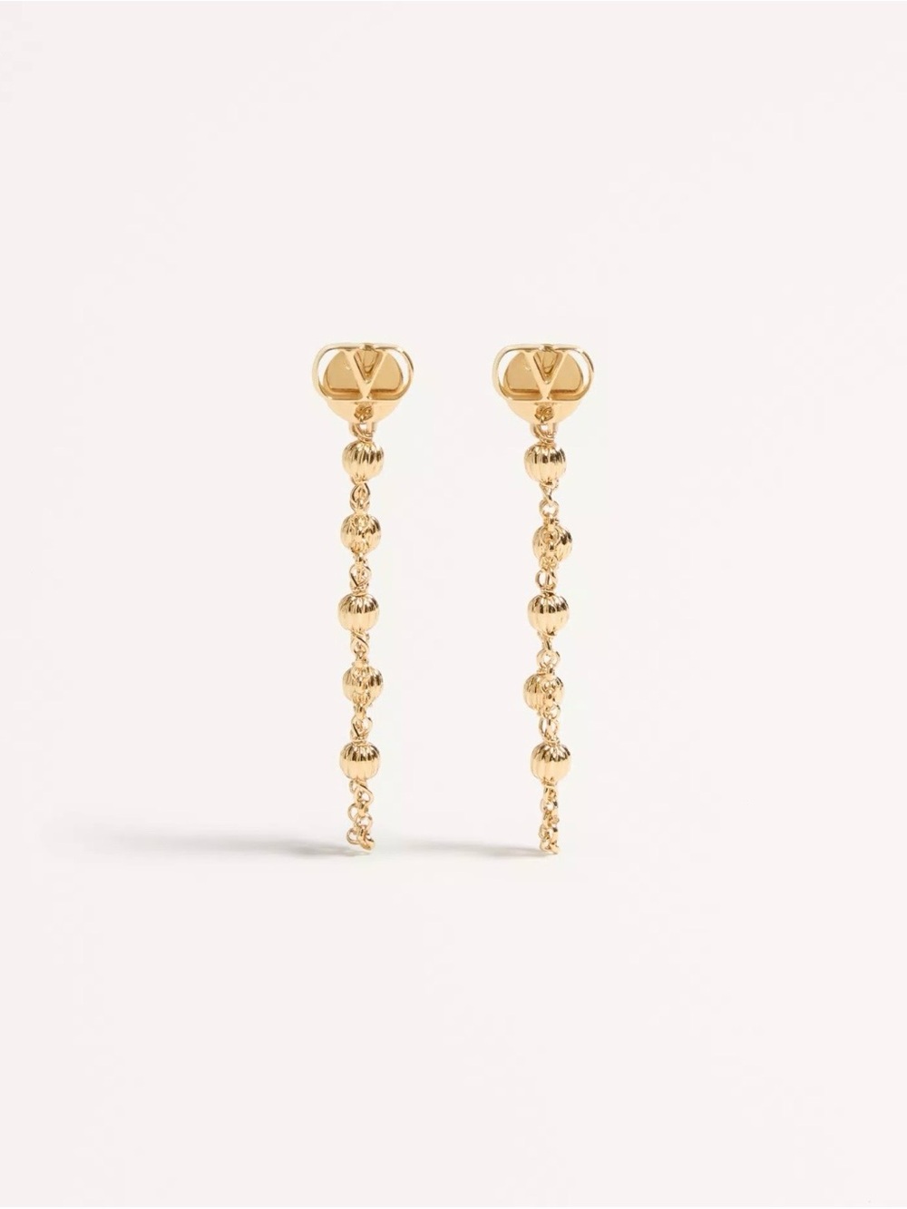 Valentino Garavani Long Gold Logo Bead Drop Earrings